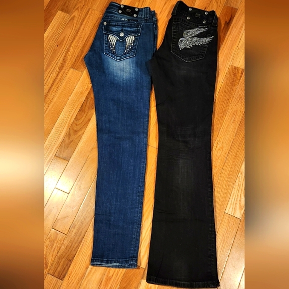 2PC MISS ME JEANS BLING WINGS SIZE 29 SKINNY & BOOT METALLIC NO SEPARATING - Picture 14 of 16